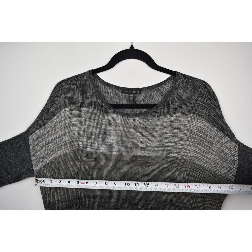 Eileen Fisher Womens Sweater Open Knit Linen Gray Striped Long Sleeve Sz Medium - Picture 16 of 16